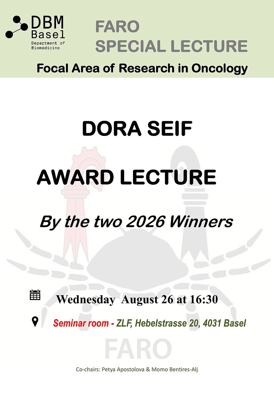 Flyer for Dora Seif Award winner special lecture